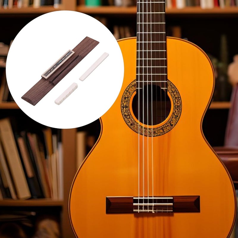 logyues Rosewood Classical Guitar Bridge with Bone Saddle Nut Acoustic Guitar Replacement Part Set Abalone Shell 6 String - Image 5